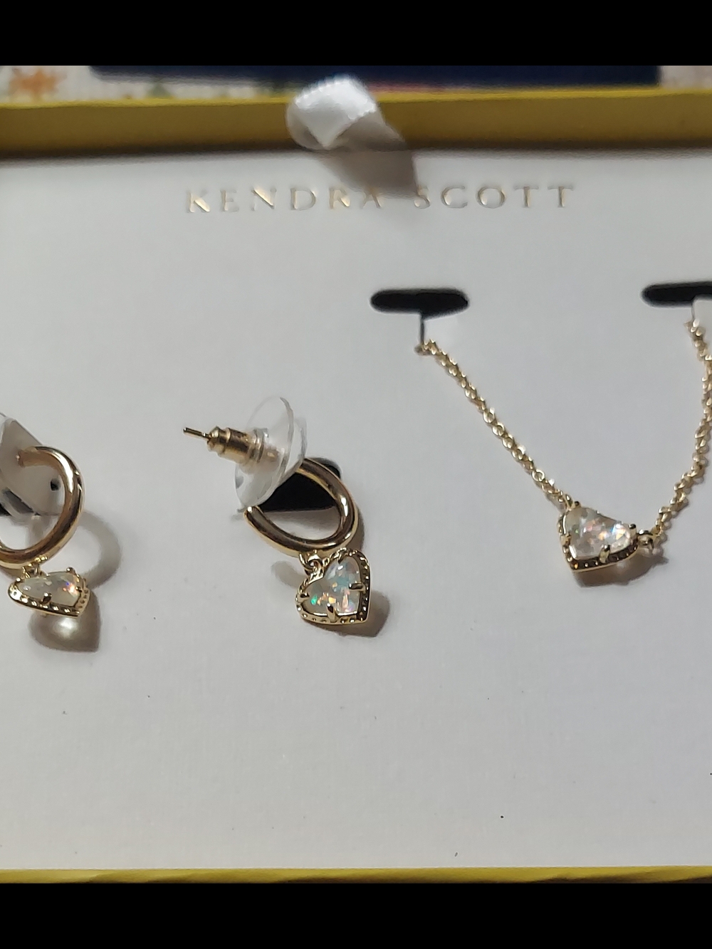 Kendra Scott Gold Heart Drop Earrings with White Opal Stones